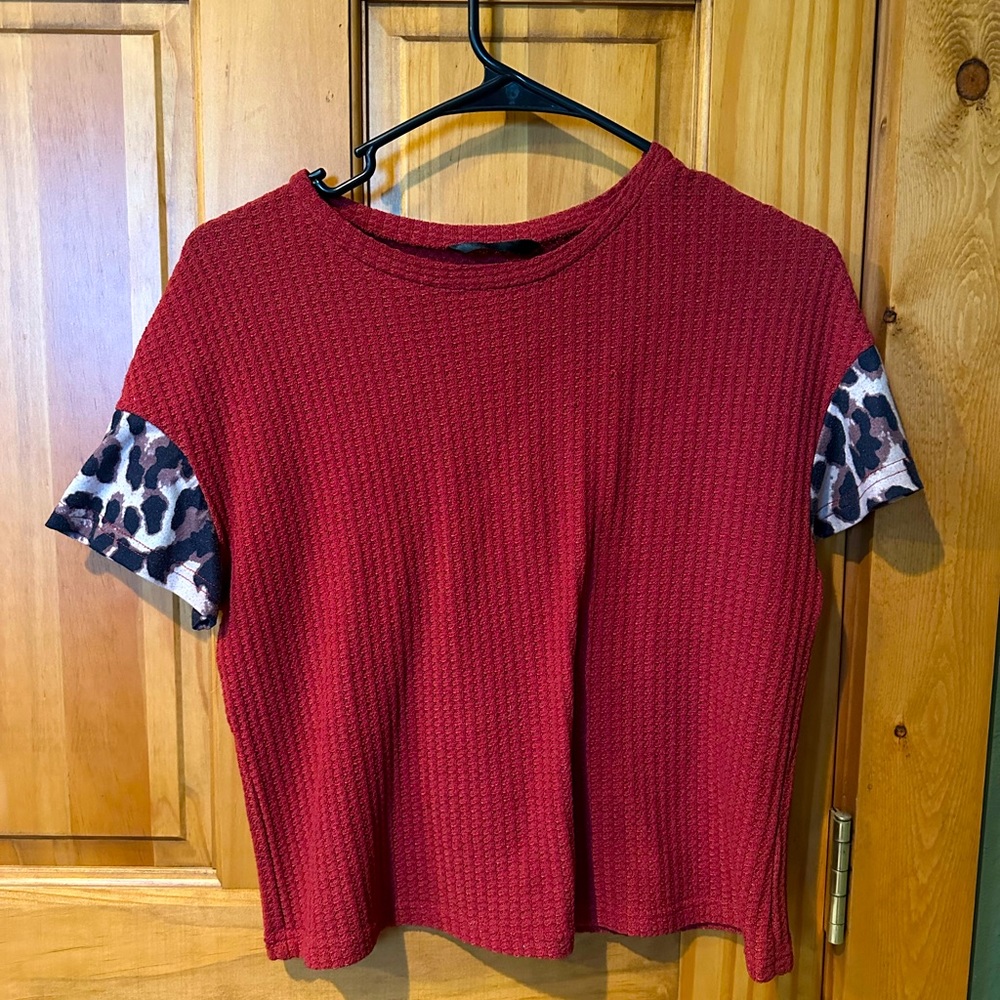 Red and cheetah print shein t-shirt; size small; $7